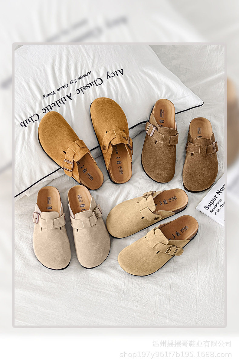Slip-On Men's Casual Versatile Birkenstock-Style Shoes Korean Version Soft-Soled Women's Shoes Couple Cork Autumn Outdoor Half-Slippers — تصویر 1
