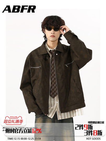 Мужская кожаная куртка ABFR в американском ретро-стиле, коричневая, осенний стиль Cleanfit, мотоциклетная рабочая куртка из искусственной кожи на молнии