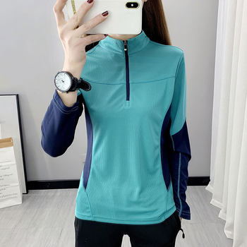 Quick-Drying Long-Sleeved T-Shirt for Women with Stand-Up Collar, Spring and Autumn Style, Lightweight, Breathable, Slimming, Quick-Drying Clothing, Outdoor Running, Sports and Mountaineering Clothing
