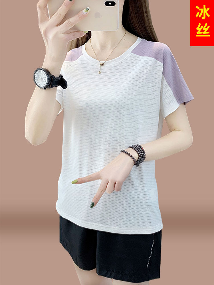 Ice Silk Sports Suit for Women 2025 New Summer Thin Style Mother's Clothing Age-Reducing Short-Sleeved Shorts Running Suit Two-Piece Set