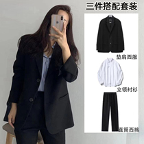 Spring Autumn Two Grain Buckle Loose Suit Suit Suit Women College Student Teaching Interview Positive Dress Civil Servant Professional Dress Work Clothes