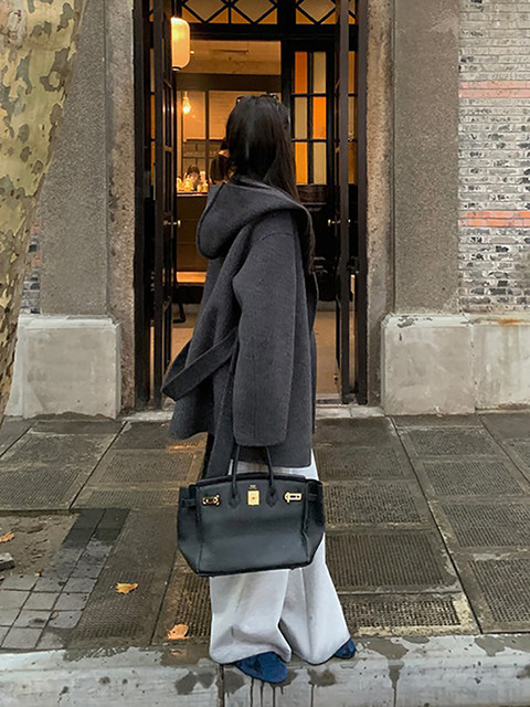 High-End Double-Sided Cashmere Coat for Women 2025 Autumn and Winter New Style Short Loose Hooded Woolen Coat for Petite Women