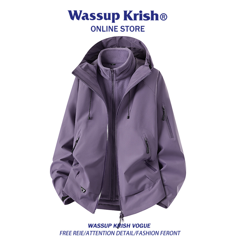Wassup Krish Purple Three-In-One Outdoor Jacket Men's Autumn and Winter Youth Sports Jacket