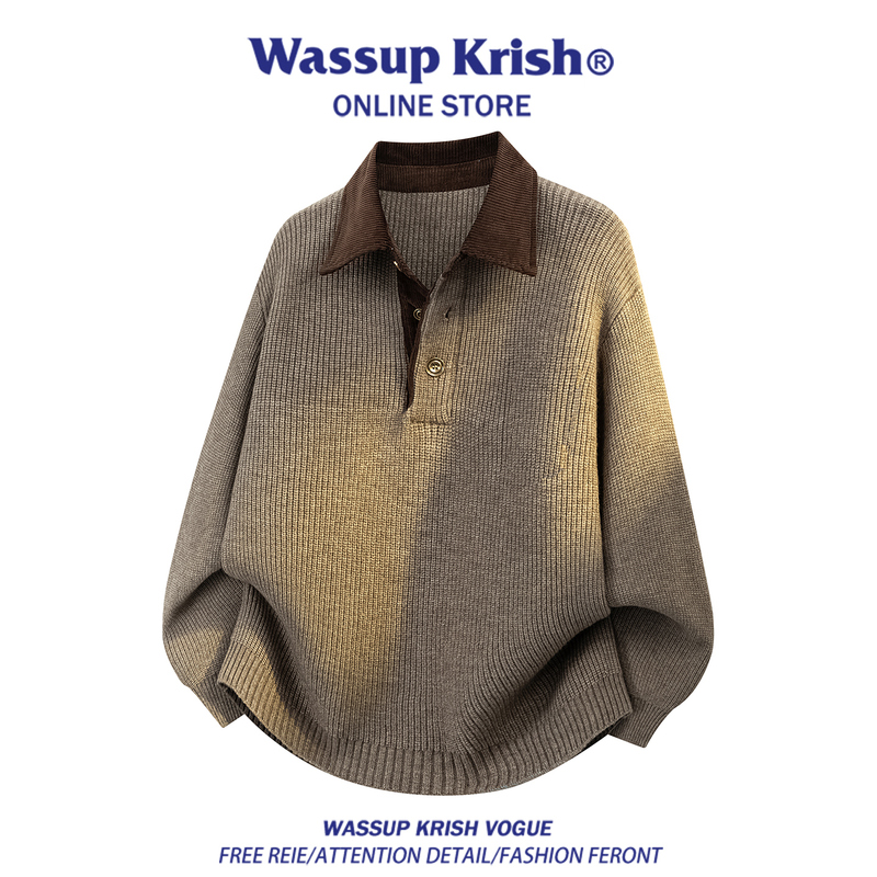 Wassup Krish Old Money Style Knitted Sweater for Men, Autumn and Winter Color-Blocking American Retro Inner Wear Polo Shirt with Collar Wassup Krish Old Money Style Knitted Sweater for Men, Autumn and Winter Color-Blocking American Retro Inner Wear Polo Shirt with Collar