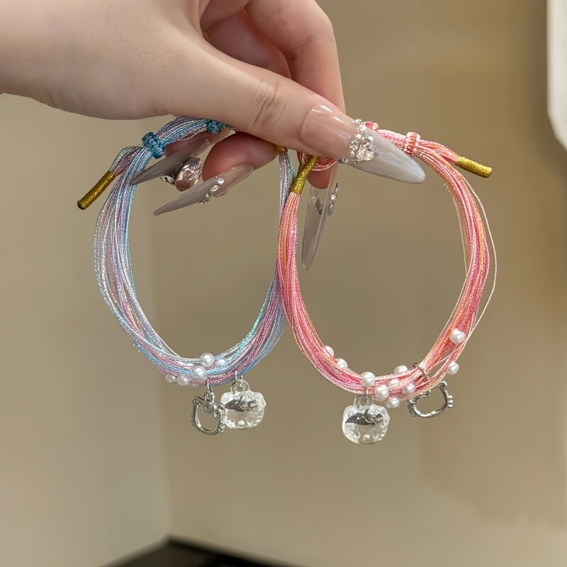 Dragon Boat Festival Transparent Kitty Multicolored Rope Bracelet Niche High-End Handmade Woven Couple Best Friend Bracelet Adjustable Dragon Boat Festival Transparent Kitty Multicolored Rope Bracelet Niche High-End Handmade Woven Couple Best Friend Bracelet Adjustable