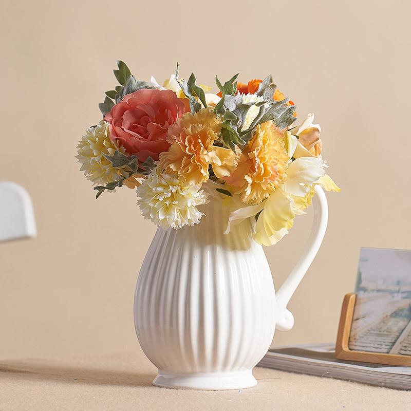 Ceramic vase swinging piece Living room flower arrangement dining table small dry flower French style Nordic creativity Ins wind decoration white wide mouth-Taobao