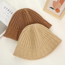 Winter warm knitted hat for women Internet celebrity simple face-showing small bucket hat outdoor sweet solid color woolen hat