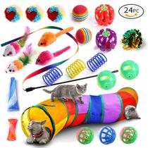 Amazon Pet Cat Toy Set Cat Toy Spring Cat Tease Stick Rainbow Cat Tunnel 24-piece Set