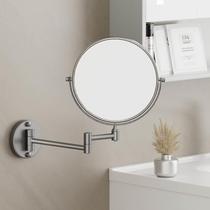 Grey make-up mirror 360-degree swivel telescopic folding double sided mirror wall-mounted toilet dressing bathroom free of punch