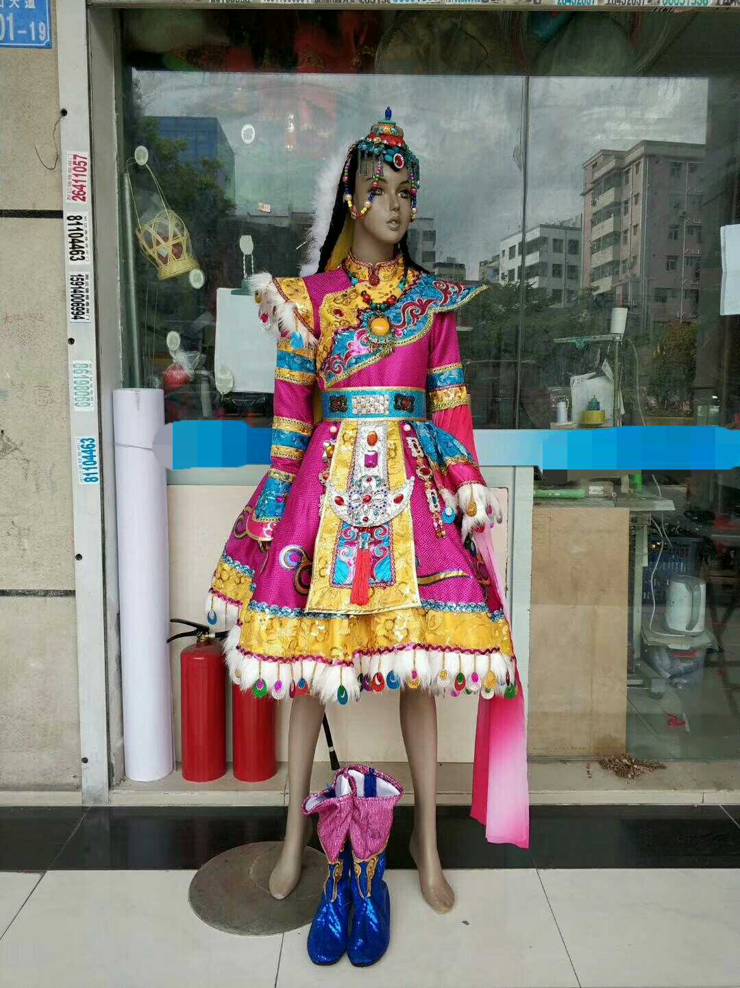 Tibetan dance long sleeves Performance Costume Ethnic Act Outfits Suit 2019 new children's dance performance costumes