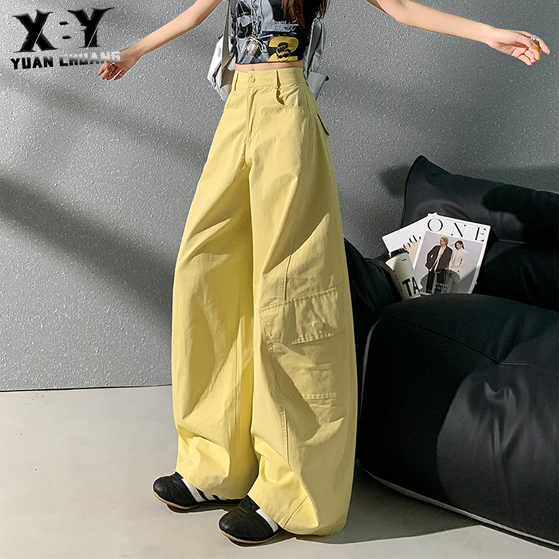 American Retro Yellow Scimitar Cargo Pants for Women 2026 Summer Thin High-Waisted Loose Slimming Casual Wide-Leg Pants American Retro Yellow Scimitar Cargo Pants for Women 2026 Summer Thin High-Waisted Loose Slimming Casual Wide-Leg Pants