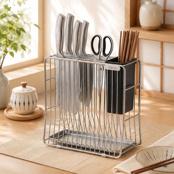 Knife storage rack, knife holder, chopstick cage, integrated kitchen multifunctional storage rack, high-end stainless steel knife holder placement rack