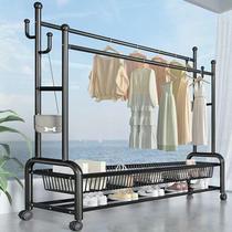 Clothes rack floor-standing vertical double-layer floor-standing clothes hanger bedroom household clothes drying rack simple coat rack indoor balcony rack
