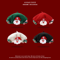 New Japanese sweet childrens painter hat Christmas and winter warm beanie hat for parents and children versatile wool beret