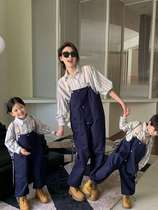 Street parent-child wear 2023 new trendy spring and autumn mother and daughter wear suspender overalls foreign style Korean style mother and child brother and sister trousers