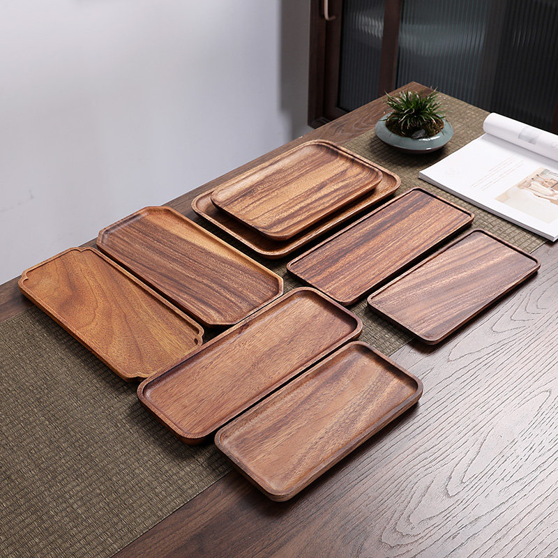 Rectangular Walnut Wood Plate Day Style Home Drain Cup Fruit Tea Spot Tray Whole Wood Tea Tray Round Tray-Taobao