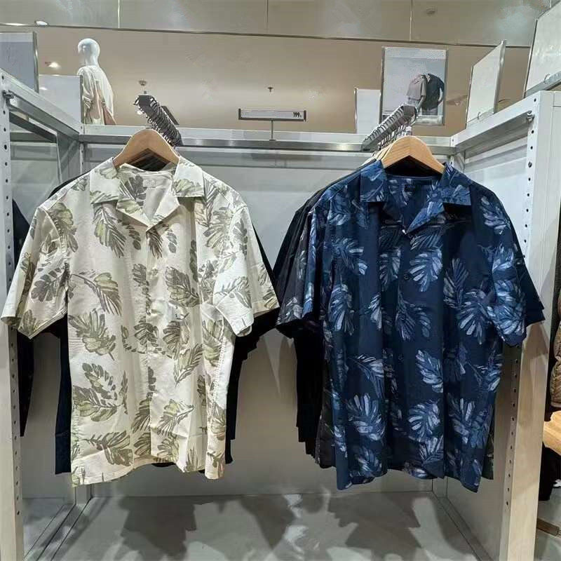 Japanese-Style Men's and Women's Modal Cotton Blend Printed Open-Collar Short-Sleeve Shirt 467512/467513/46