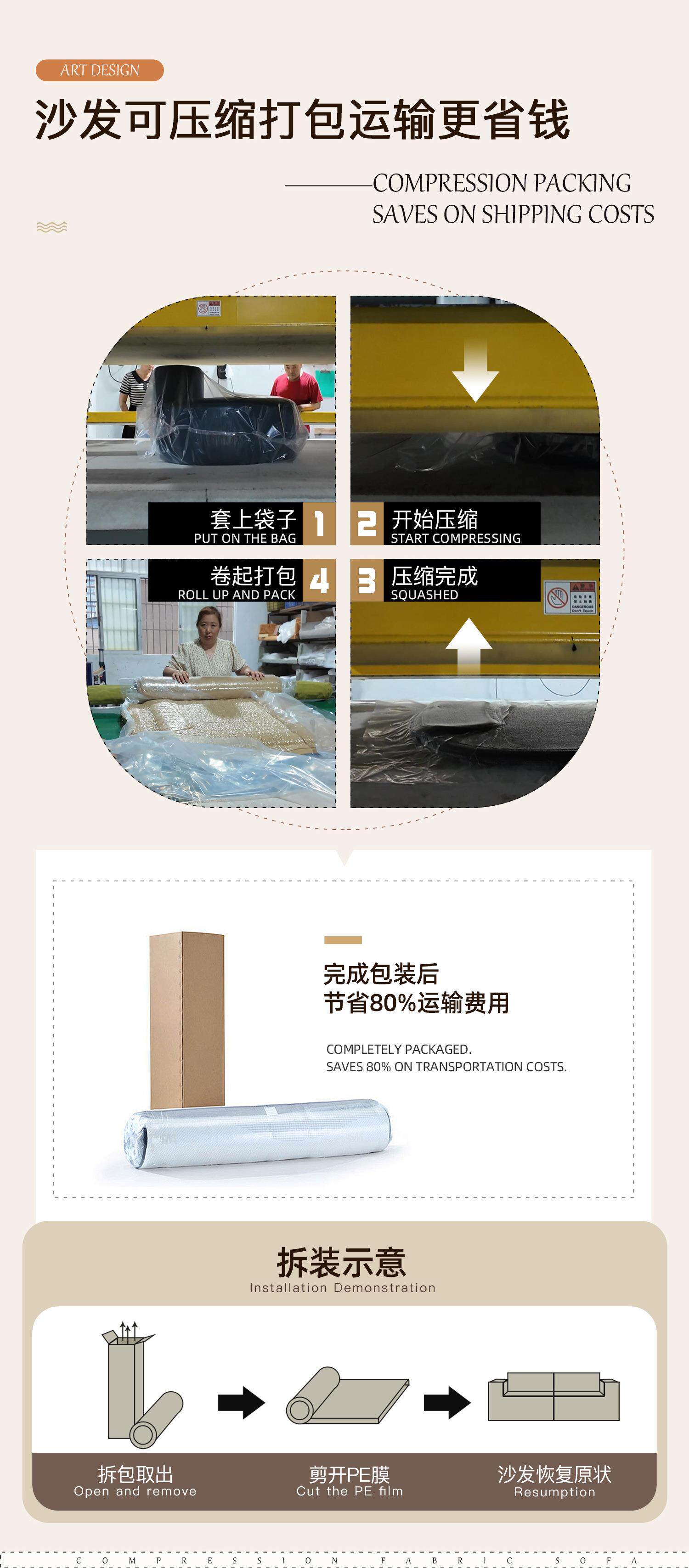 Функциональные диван 意大利竹节压缩沙发客厅小户型布艺意式直排外贸跨境卷包沙发