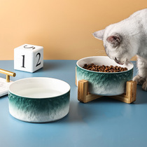 Stone pattern ceramic cat bowl double bowl dog bowl cat food bowl dog drinking water cat food bowl pet food bowl integrated anti-tip