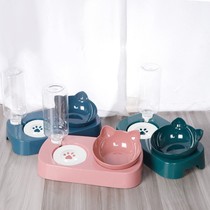 Cat bowl double bowl automatic drinking water protection cervical vertebra dog bowl dog basin cat food bowl anti-knock over water bowl rice bowl supplies