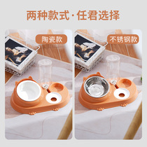 Double Bowl Automatic Drink Puppy Pot Pets Drink Powder Powder Ceramic Bowl