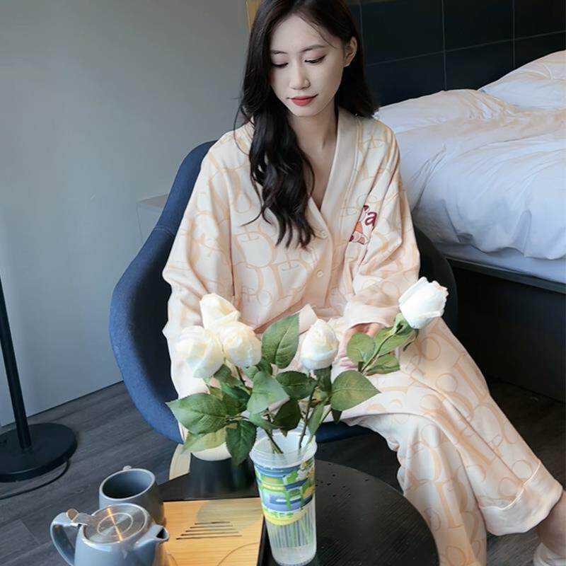 Fentem Pajamas Woman Winter 2023 New Long Sleeves Long Pants Cartoon Casual Open Jersey Home Suit Suits Outwear-Taobao