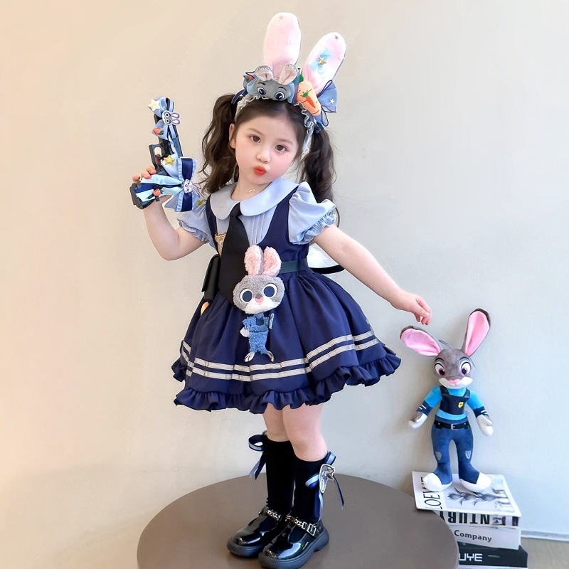 2026 Judy Rabbit Police Officer Dress Birthday Princess Dress Summer Lolita Sweet Baby Girl Children's Dress
