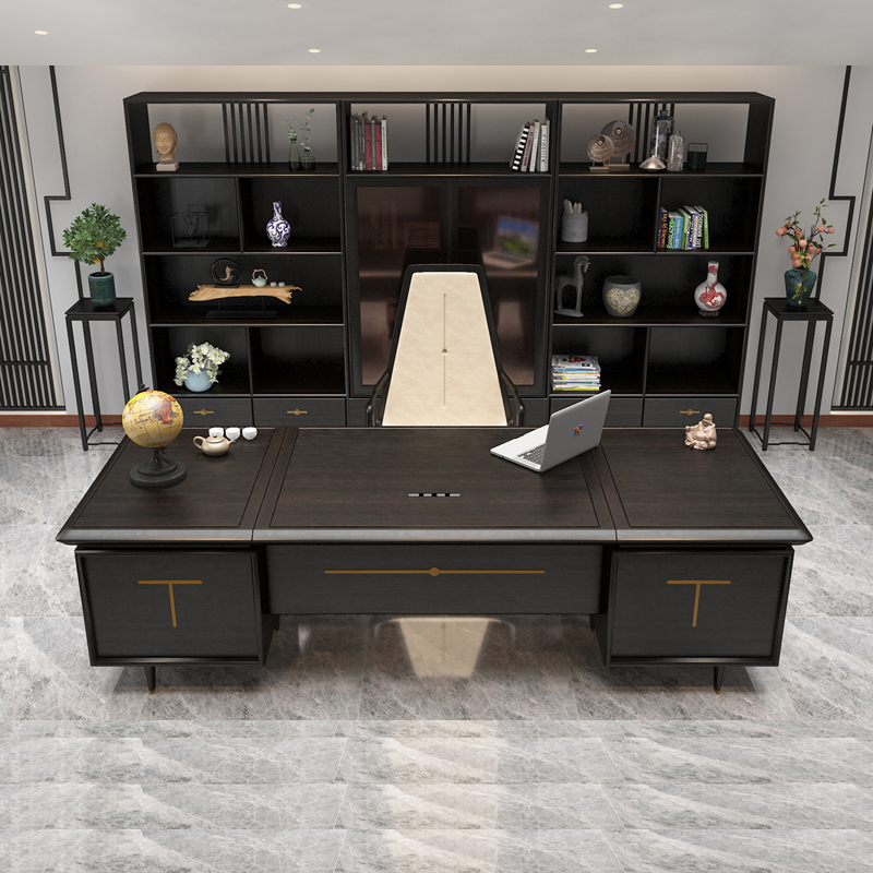 New Chinese Full Solid Wood Desk Cabinet Portfolio Full Solid Wood Chairman Office Furniture President High-end Grand Bandae-Taobao
