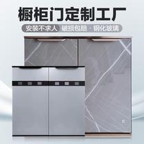 Kitchen cabinet door panel custom framed punch-free hinge installation tempered glass door panel crystal steel door aluminum alloy door