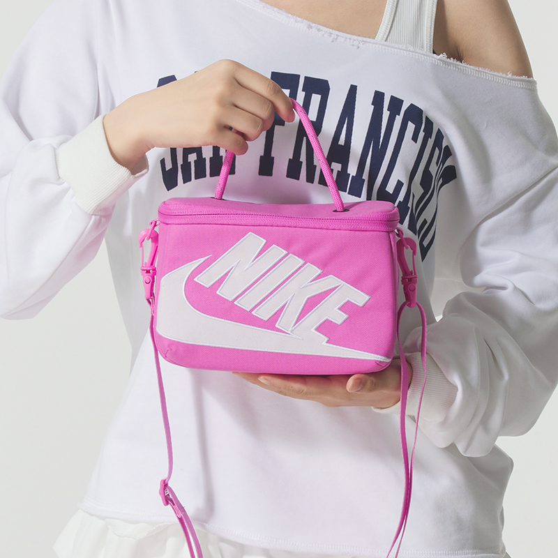Nike Nike Men's and Women's Bags Pink Shoulder Bag 2025 New Shoe Box Style Shoulder Bag Casual Travel Bag Fn3059