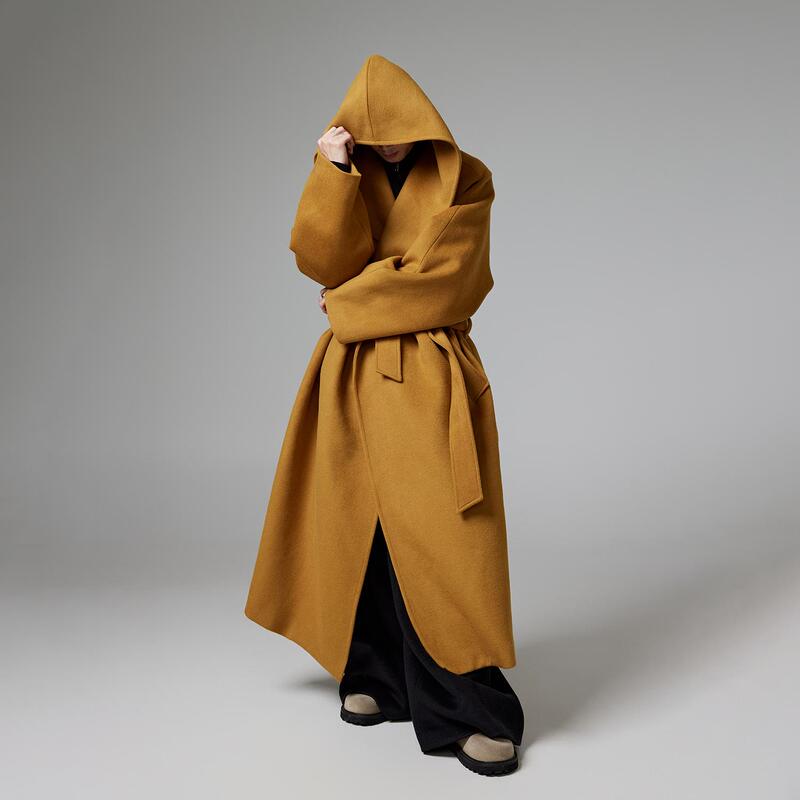 Insomnia Autumn and Winter High-End Design Over-The-Knee Loose Silhouette Hooded Bathrobe Woolen Coat for Men Insomnia Autumn and Winter High-End Design Over-The-Knee Loose Silhouette Hooded Bathrobe Woolen Coat for Men