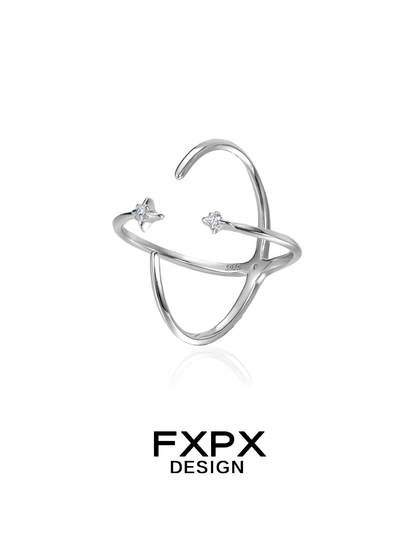 FXPX 틈새 시장 독특한 스털링 실버 링 전면과 뒷면, 고급 느낌과 다재다능한 일반 원을 가진 조절 식 인덱스 핑거 링