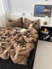 Winter ins Retro Coffee-Colored Bow Thickened Milk Velvet Four-Piece Set Warm Duvet Cover Coral Velvet Bed Sheet Three-Piece Set