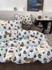 Autumn and Winter Ins Simple and Cute Leopard Print Cat Thickened Milk Velvet Four-Piece Set Coral Fleece Duvet Cover and Three-Piece Bed Sheet Set