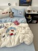 Korean-Style Cute Cat House Towel Embroidery Milk Velvet Four-Piece Set Coral Fleece Duvet Cover Warm Three-Piece Set