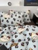 Autumn and Winter Ins Simple and Cute Leopard Print Cat Thickened Milk Velvet Four-Piece Set Coral Fleece Duvet Cover and Three-Piece Bed Sheet Set