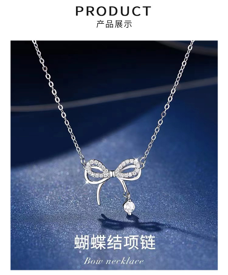 Серебряное ожерелье 999纯银蝴蝶结项链女轻奢高级感锁骨链气质百搭颈链送女朋友礼物 OTHER
