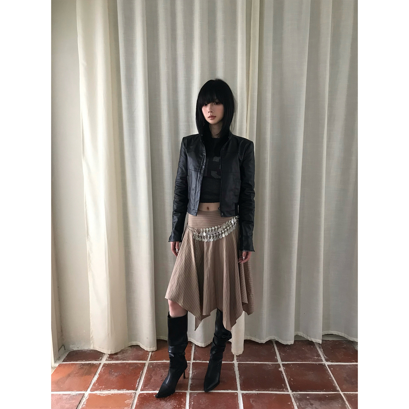 3Cenes High-Sensitivity Waxed Slim-Fit Short Jacket, Right-Shoulder Leather Jacket with a Textured Feel, Suitable for Autumn