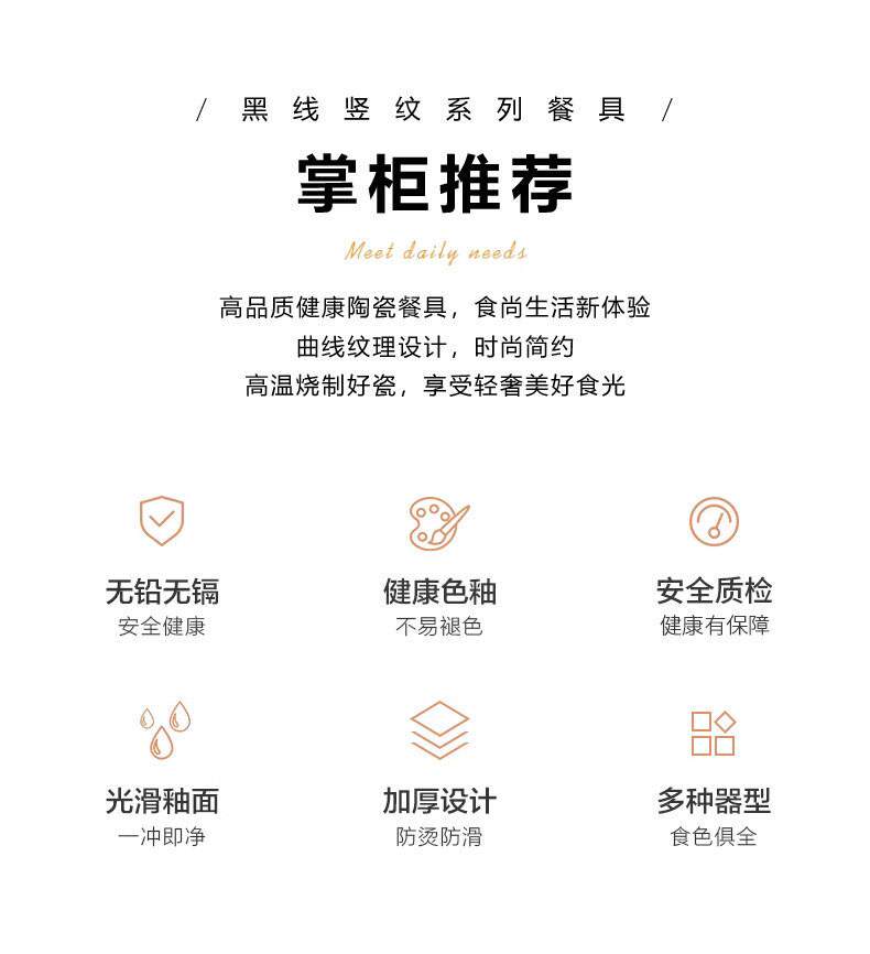 竖纹黑线简约欧式釉下彩碗盘子面碗陶瓷餐具碗碟套装礼品DIY详情2