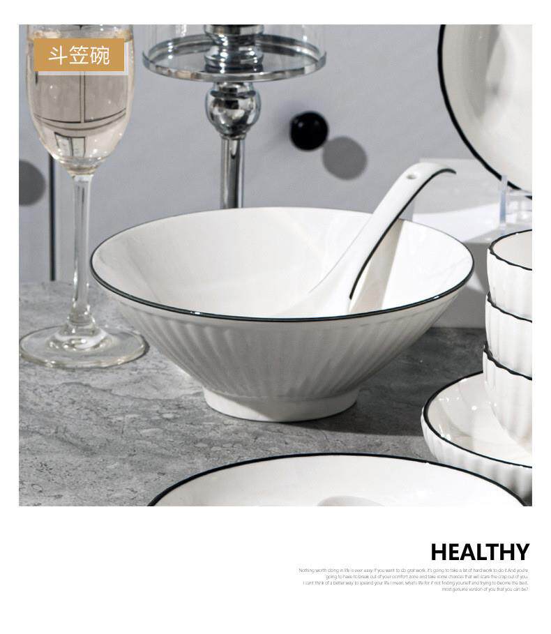 竖纹黑线简约欧式釉下彩碗盘子面碗陶瓷餐具碗碟套装礼品DIY详情16