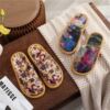 Spring and Autumn courtyard indoor home fabric linen slippers fashionable printed thick-soled rubber outsole wear-resistant anti-slip slippers