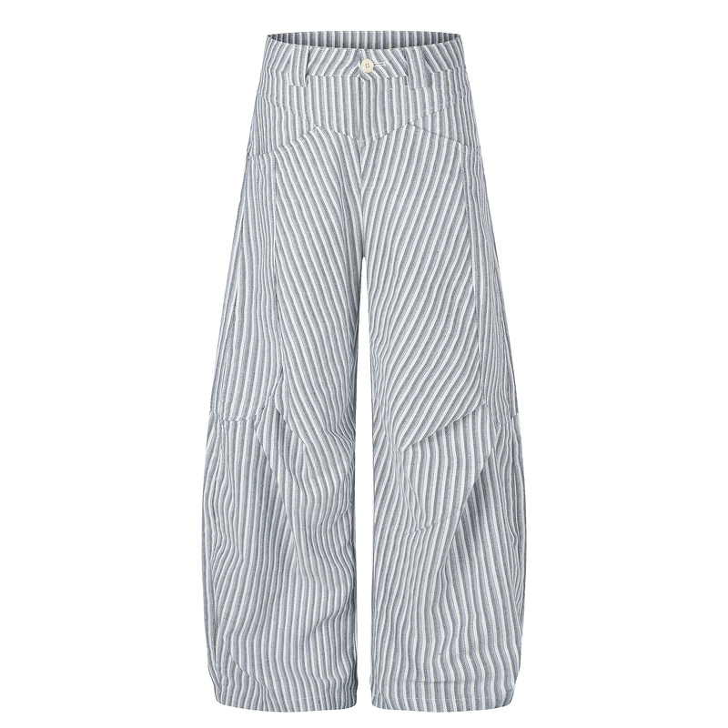 Rusty Crown American Street Style Striped Three-Dimensional Cut Pleated Casual Pants Cotton Linen Loose Fit Curved Pants Unisex