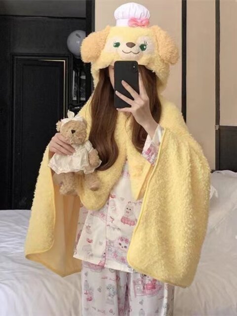 Vockoo Blanket Cape Shawl Office Nap Blanket Leisure Air Conditioning Blanket Cartoon Hooded