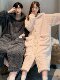 Vockoo Couple's Pajamas for Women, Autumn Long Coral Fleece Thickened Hooded Men's Warm Flannel Bathrobe