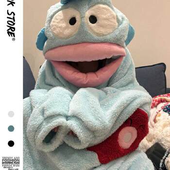 Vockoo Cute Clownfish Coral Velvet Pajamas for Women Winter Fleece-Lined Thickeneded Plush One-Piece Nightgown Home Wear