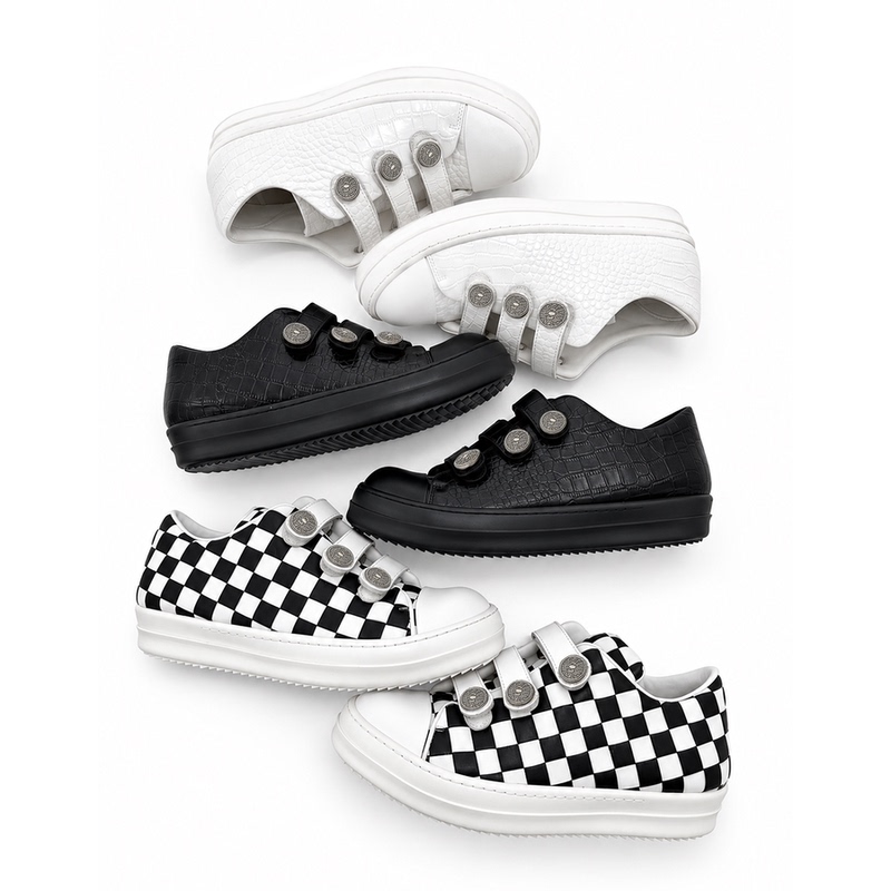 Karmanistic Original Crocodile Pattern Velcro Rivet Buckle Thick-Soled Design Casual Height-Increasing Sneakers
