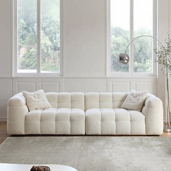 Cream style marshmallow fabric sofa nordic minimalist lamb velvet living room straight french boba retro sofa Cream style marshmallow fabric sofa nordic minimalist lamb velvet living room straight french boba retro sofa
