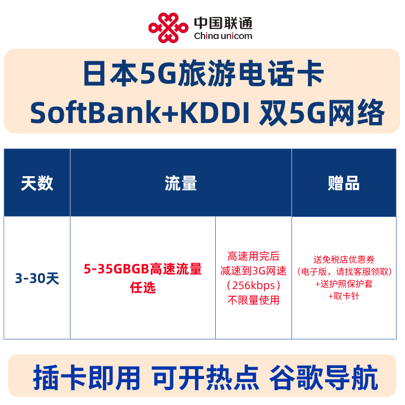 Japan 5g Data Sim Card 35Gb High-Speed Data Phone Card Softbank and Kddi Dual 5g Network