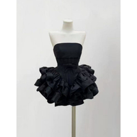 Hot girl style sexy dark tube top dress puff skirt puff cake skirt bow waist design to reduce age