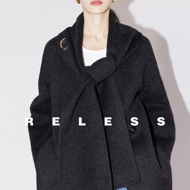 Reless Yuanyue Heavyweight Yak Velvet Mulberry Silk Wool Scarf Style Tie-Style Double-Breasted Classy Short Coat Reless Yuanyue Heavyweight Yak Velvet Mulberry Silk Wool Scarf Style Tie-Style Double-Breasted Classy Short Coat